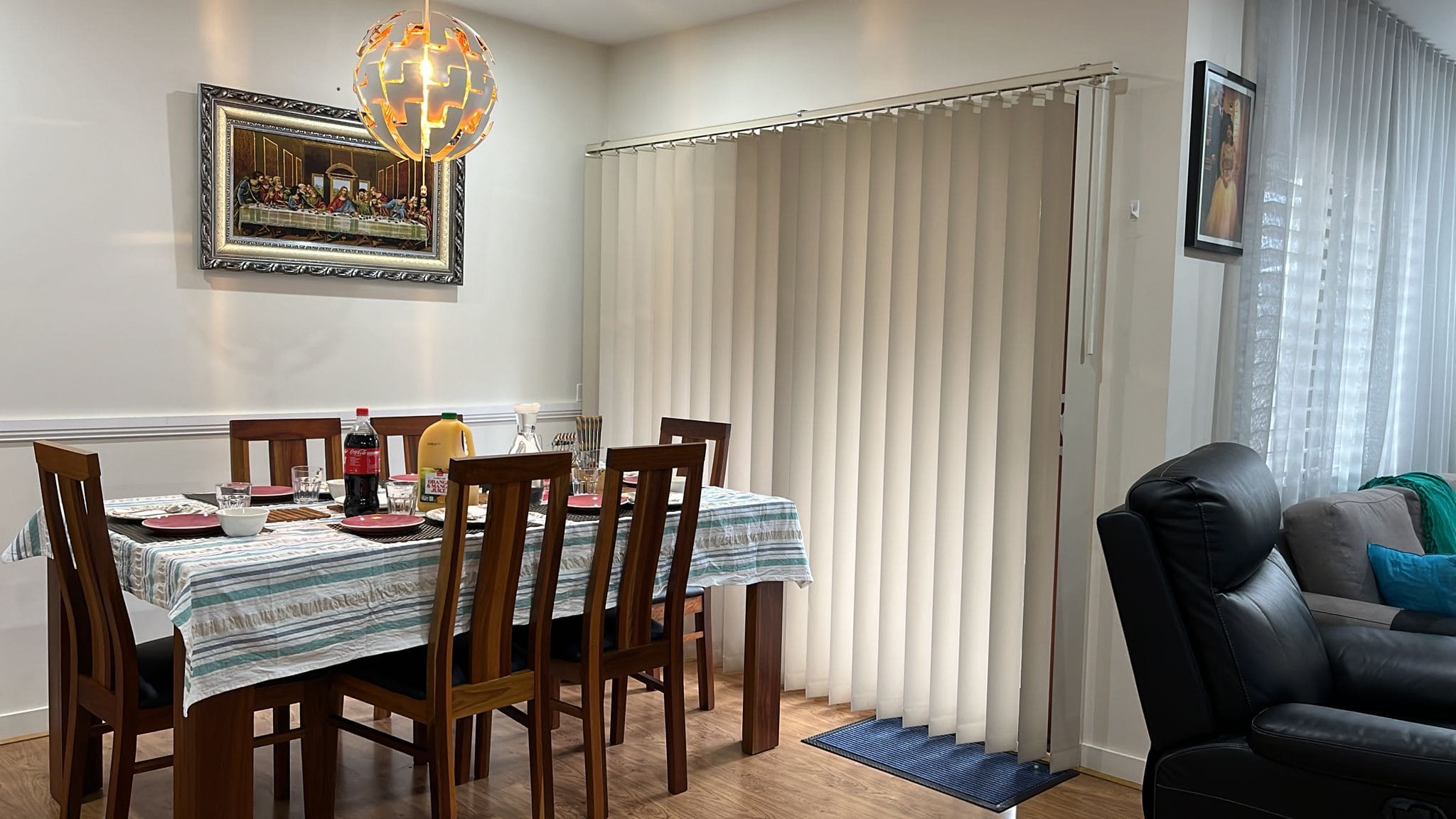 Vertical blinds across a family room